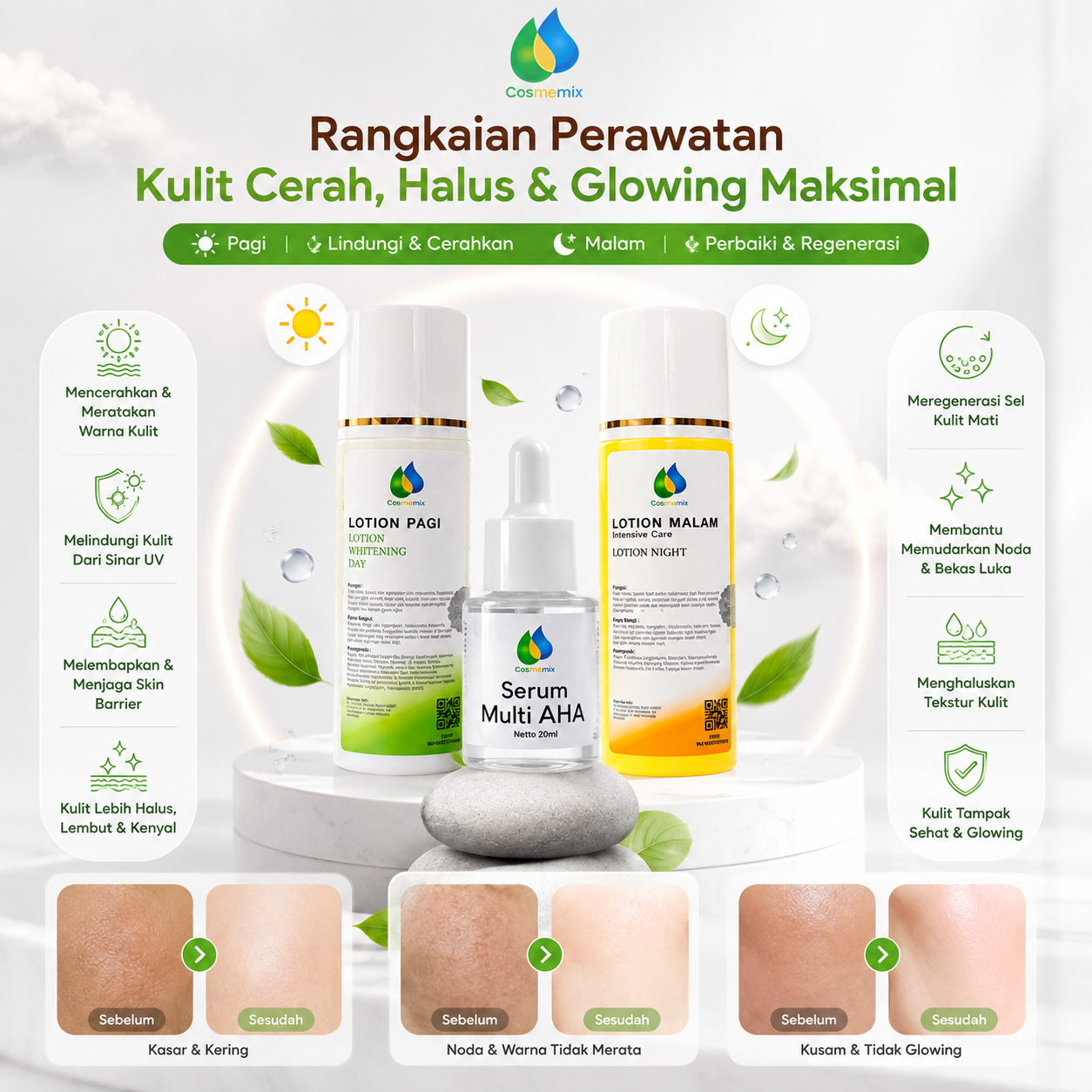 Cosmemix 3in1 Lotion Day Night Serum Multi AHA