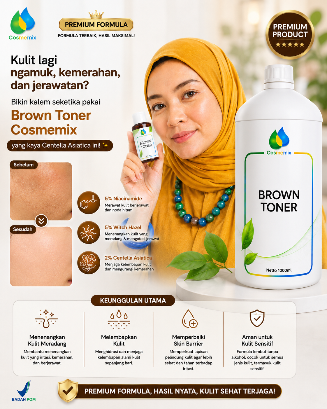 Cosmemix 1 Liter Toner Brown (Pre Order 3 hari)
